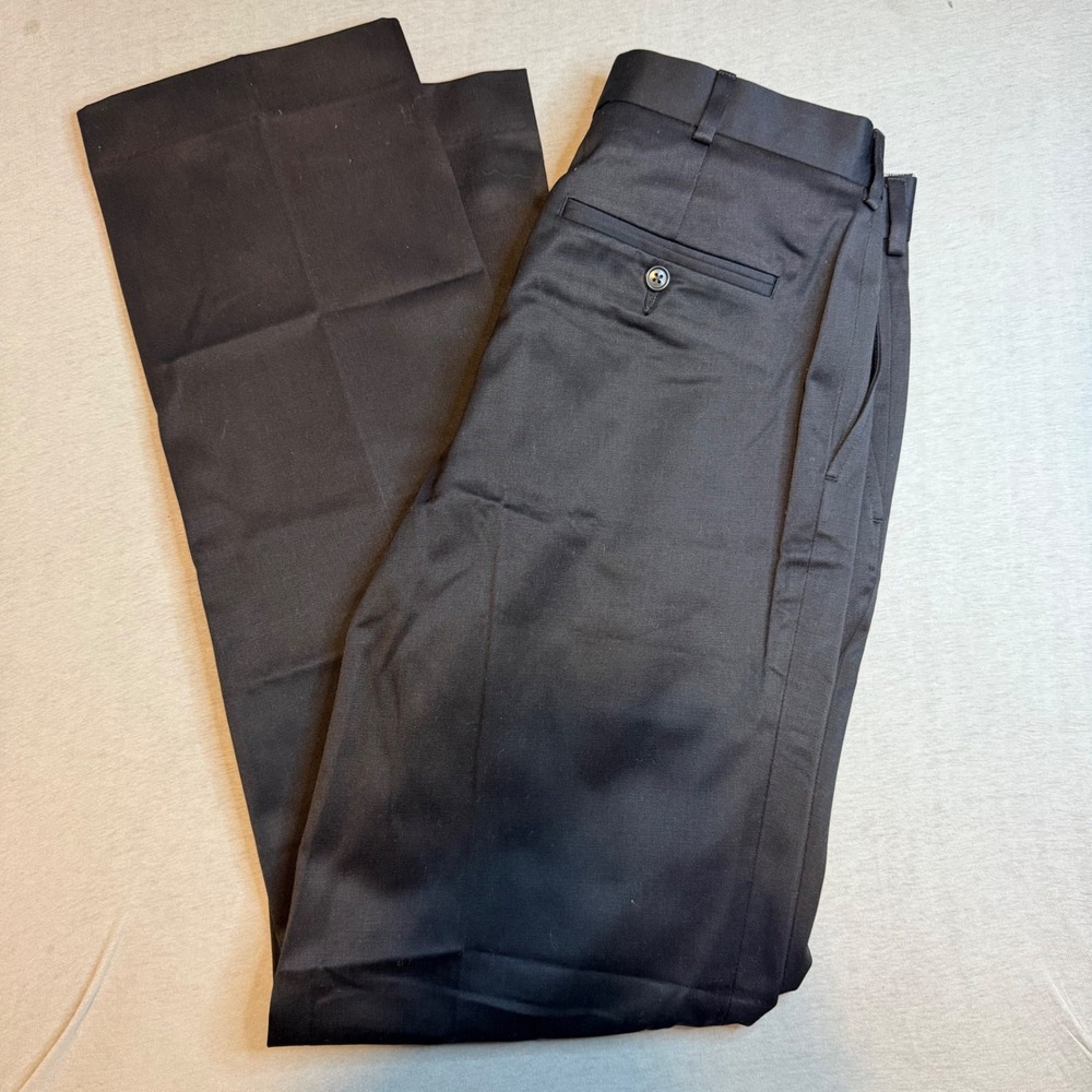 New Lands End Mens Pleated Traditional Fit Dress Pants Black sz 31 Cotton Blend
